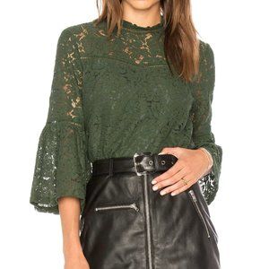BB Dakota Green Lace Blouse Long Belled Sleeve Size S